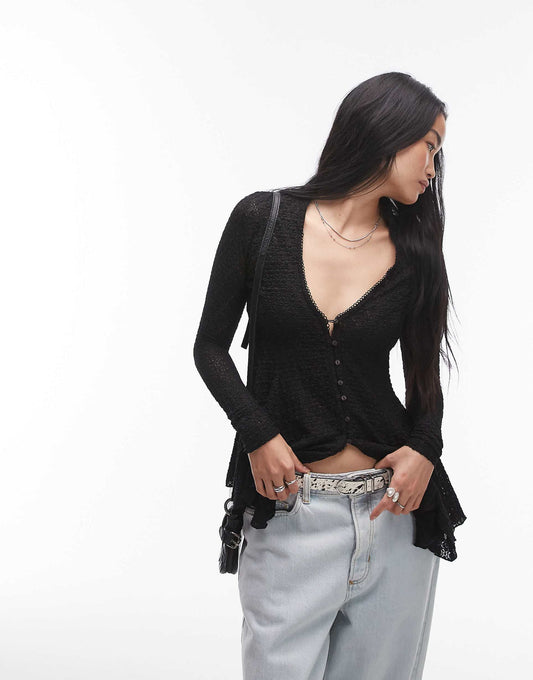 Long Sleeve Lace Cardigan Blouse
