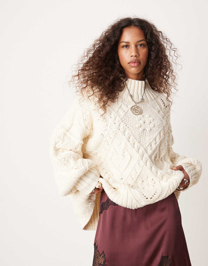 Heart Cable Knit Oversized Jumper