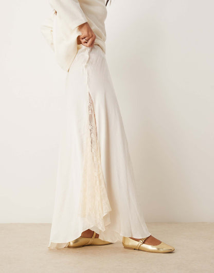 Lace Insert Satin Maxi Skirt
