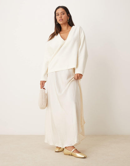 Lace Insert Satin Maxi Skirt