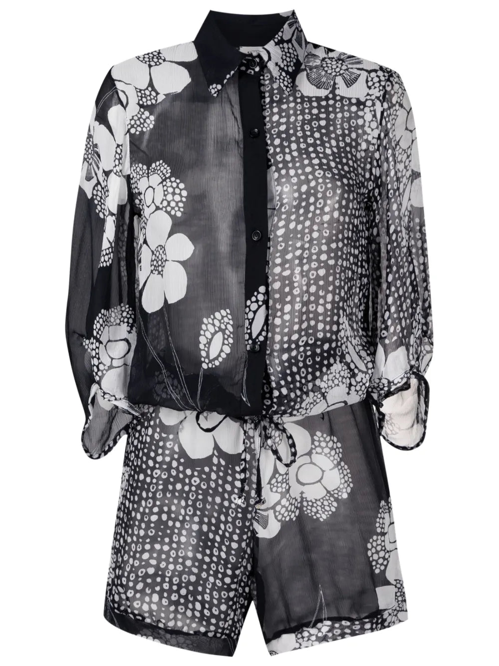 Floral-Print Semi-Sheer Playsuit