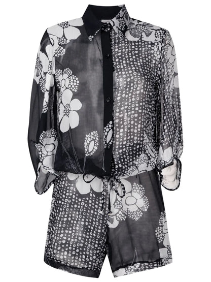Floral-Print Semi-Sheer Playsuit