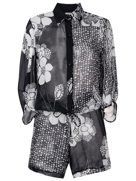 Floral-Print Semi-Sheer Playsuit