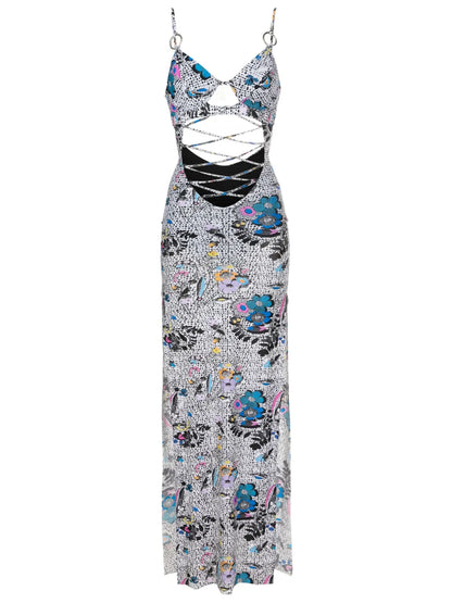 Graphic-Print Cut-Out Detailing Dress