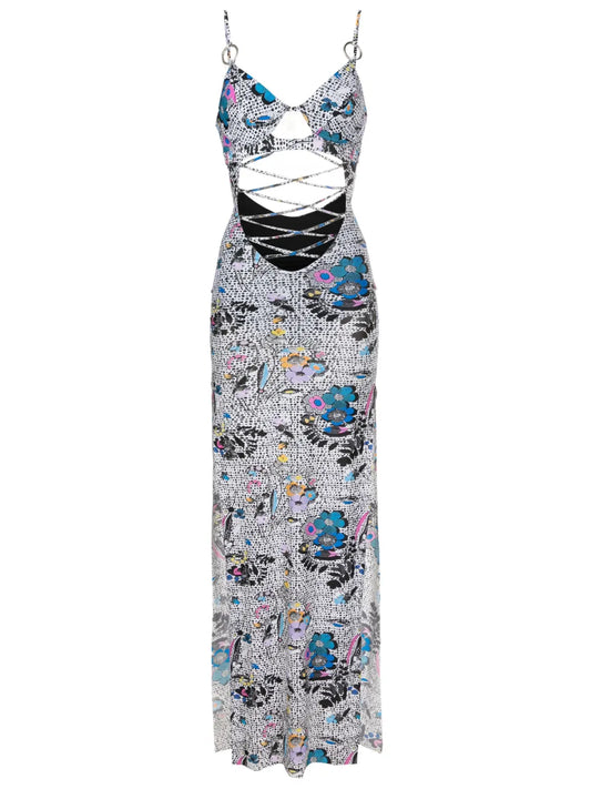 Graphic-Print Cut-Out Detailing Dress