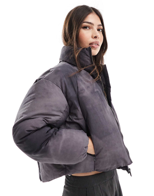 Washed Effect Padded Puffer Jacket
