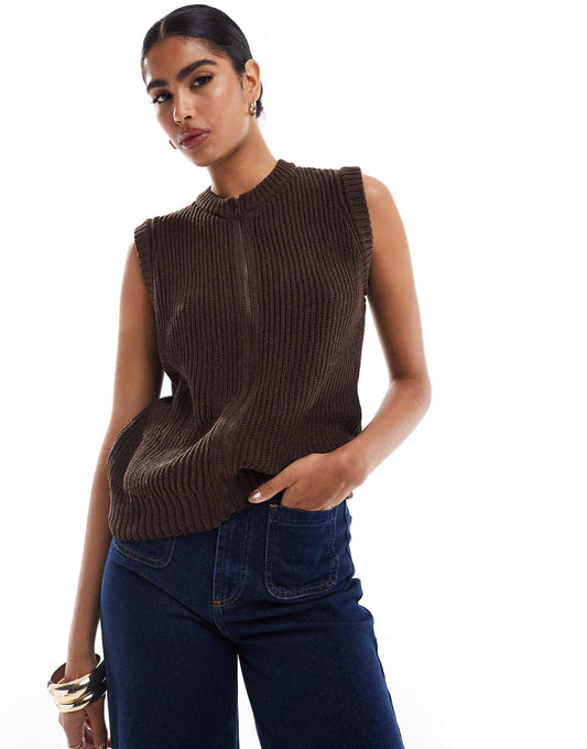 Knitted Zip Up Tank Top