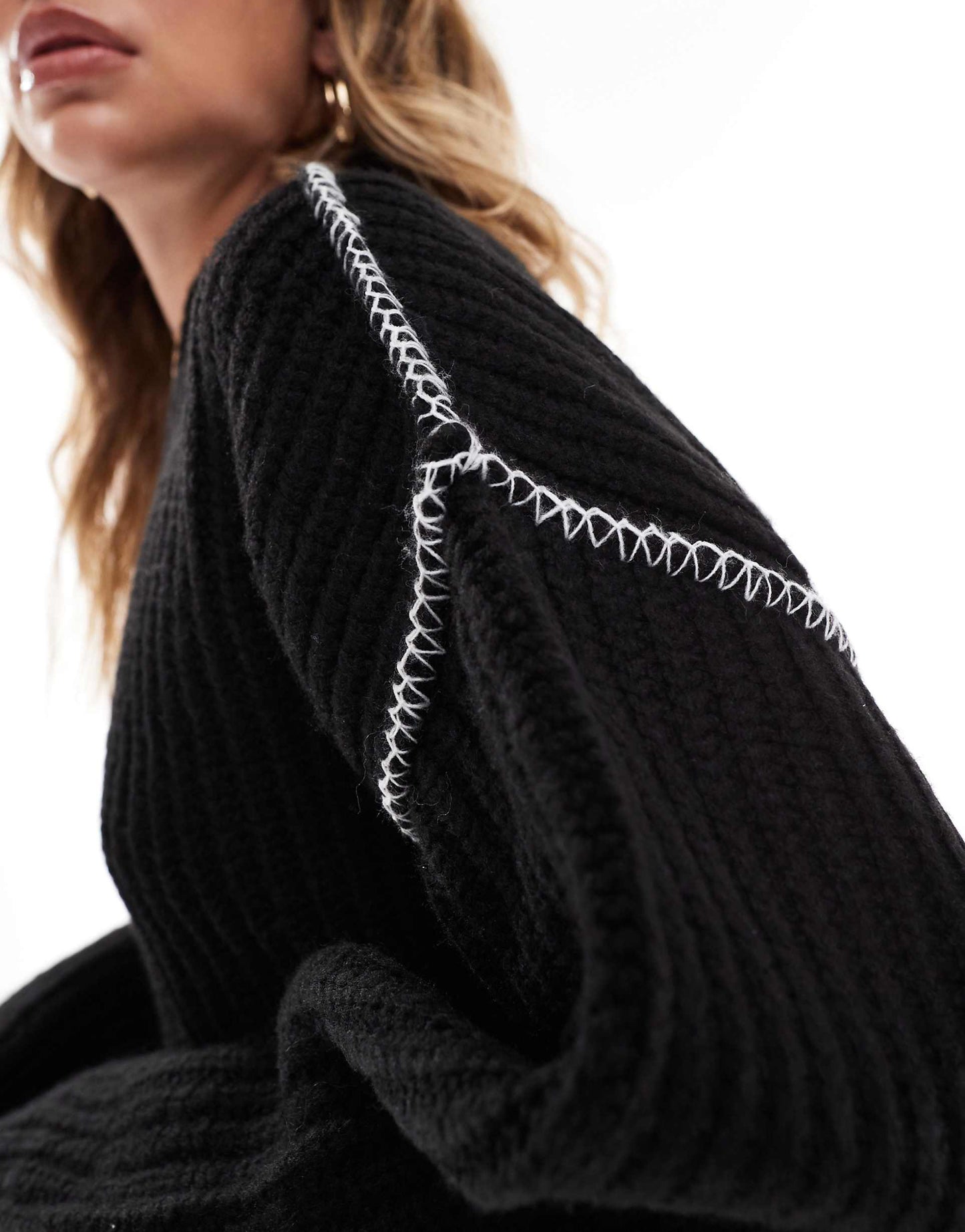 Crew Neck Jumper With Blanket Stitch Contrast