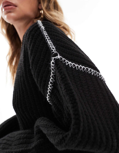 Crew Neck Jumper With Blanket Stitch Contrast