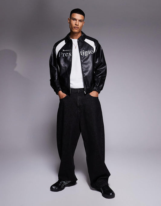 Oversized Faux Leather Motocross Jacket