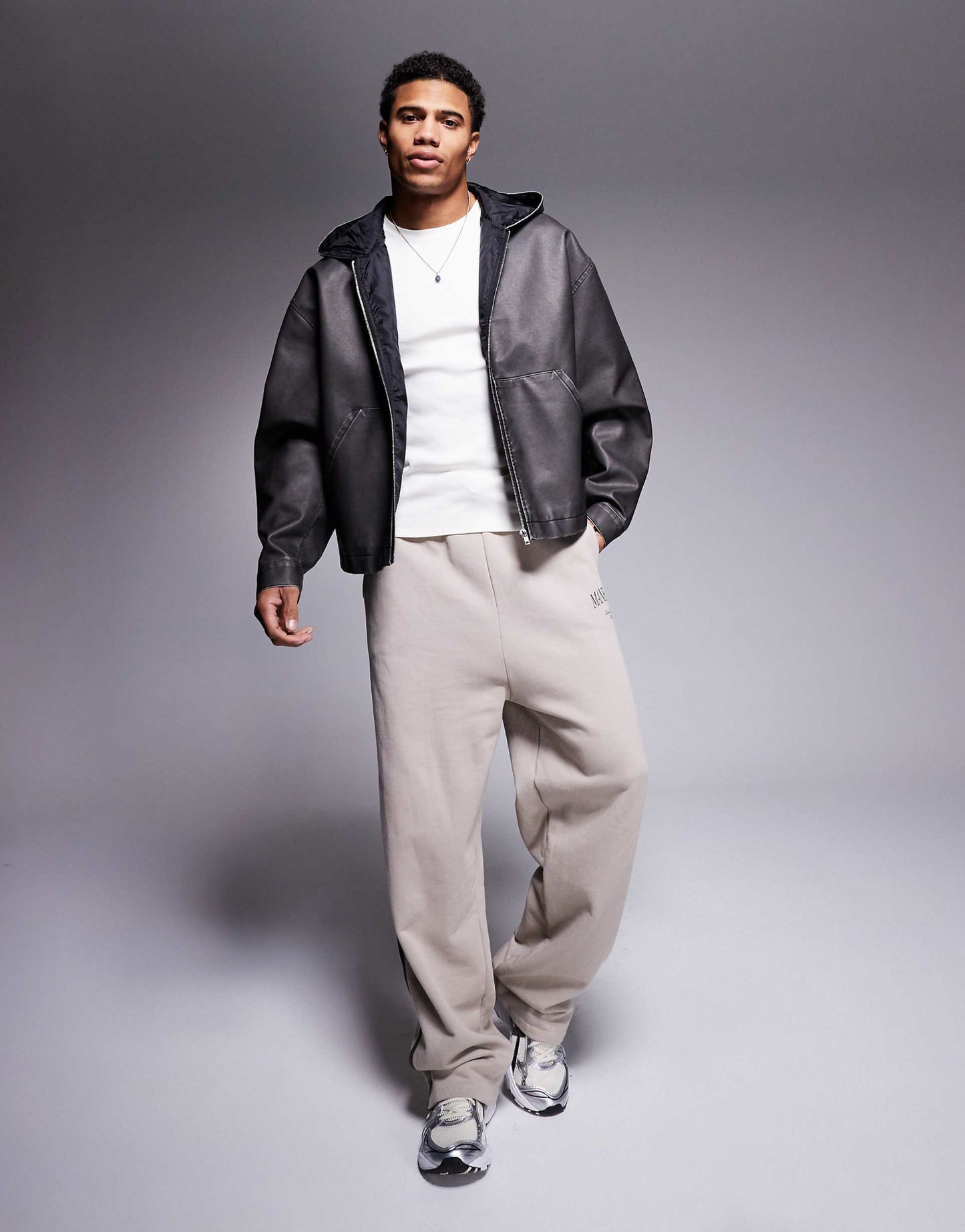 Oversized Faux Leather Jacket With Hood