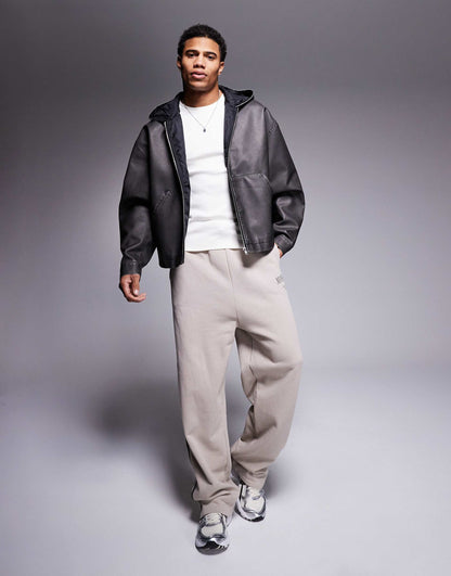 Oversized Faux Leather Jacket With Hood