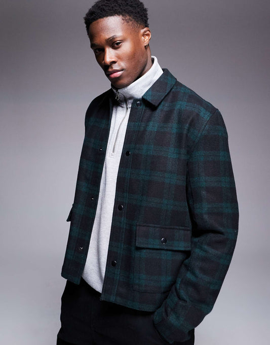Wool Look Oversized Boxy Harrington Jacket