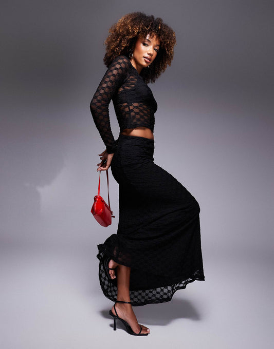 Lace Mesh Maxi Skirt