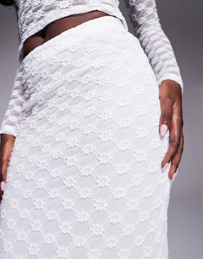 Lace Mesh Maxi Skirt Co-Ord White