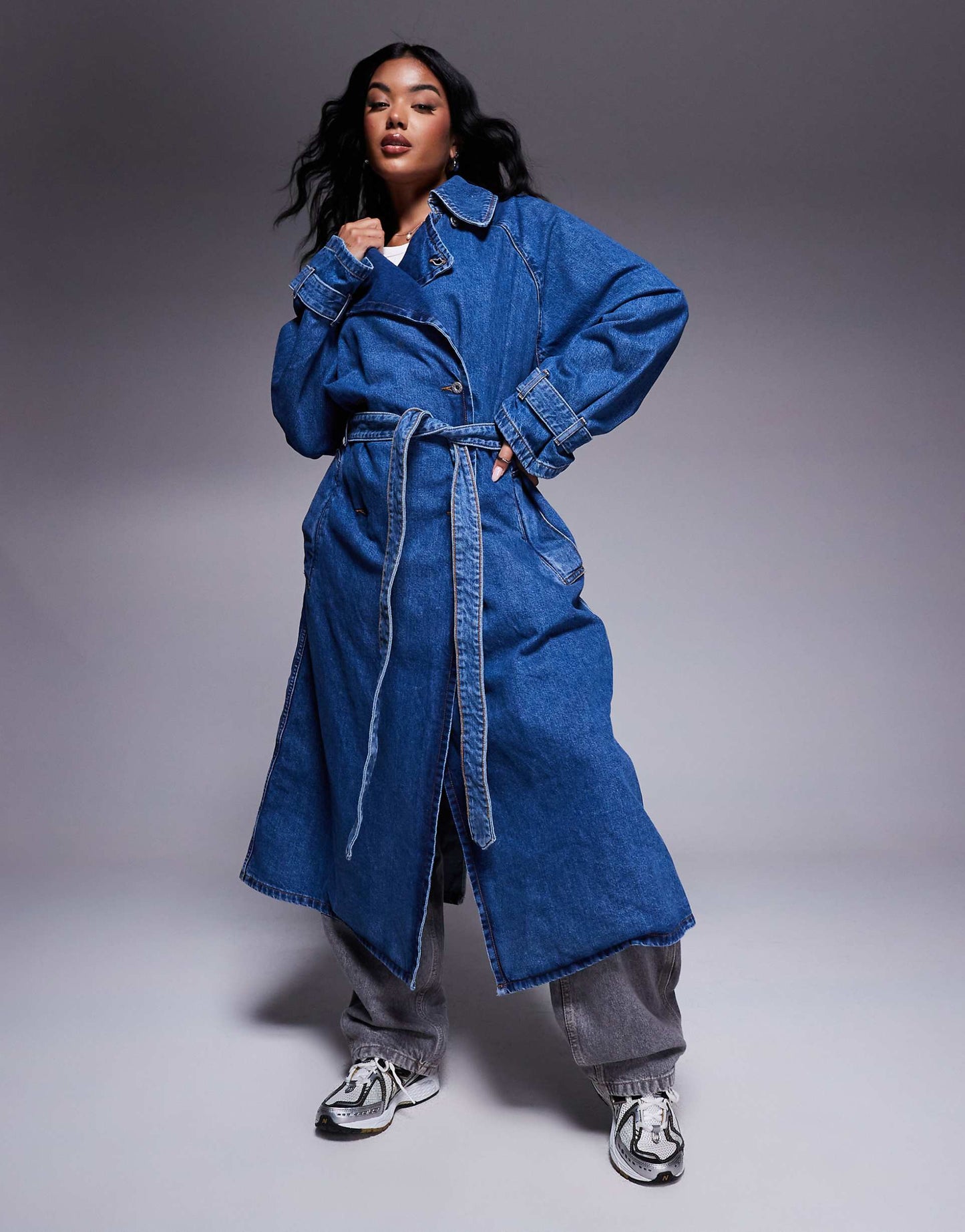 Garena Oversized Fit Denim Trench Coat