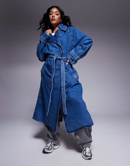 Garena Oversized Fit Denim Trench Coat