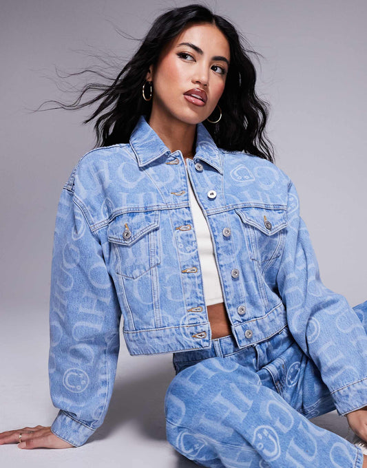 Galatea Co-Ord All Over Print Logo Denim Jacket