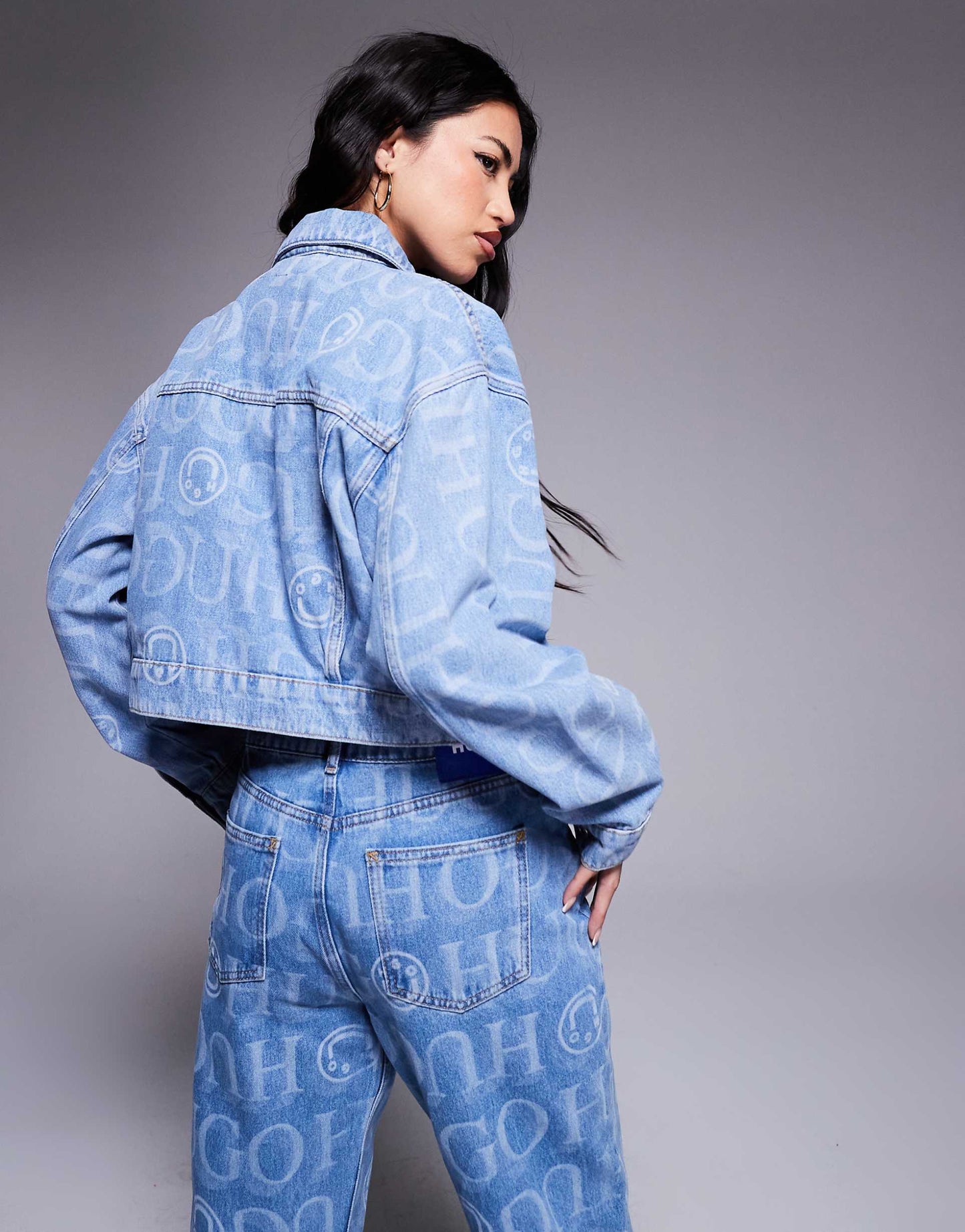 Galatea Co-Ord All Over Print Logo Denim Jacket