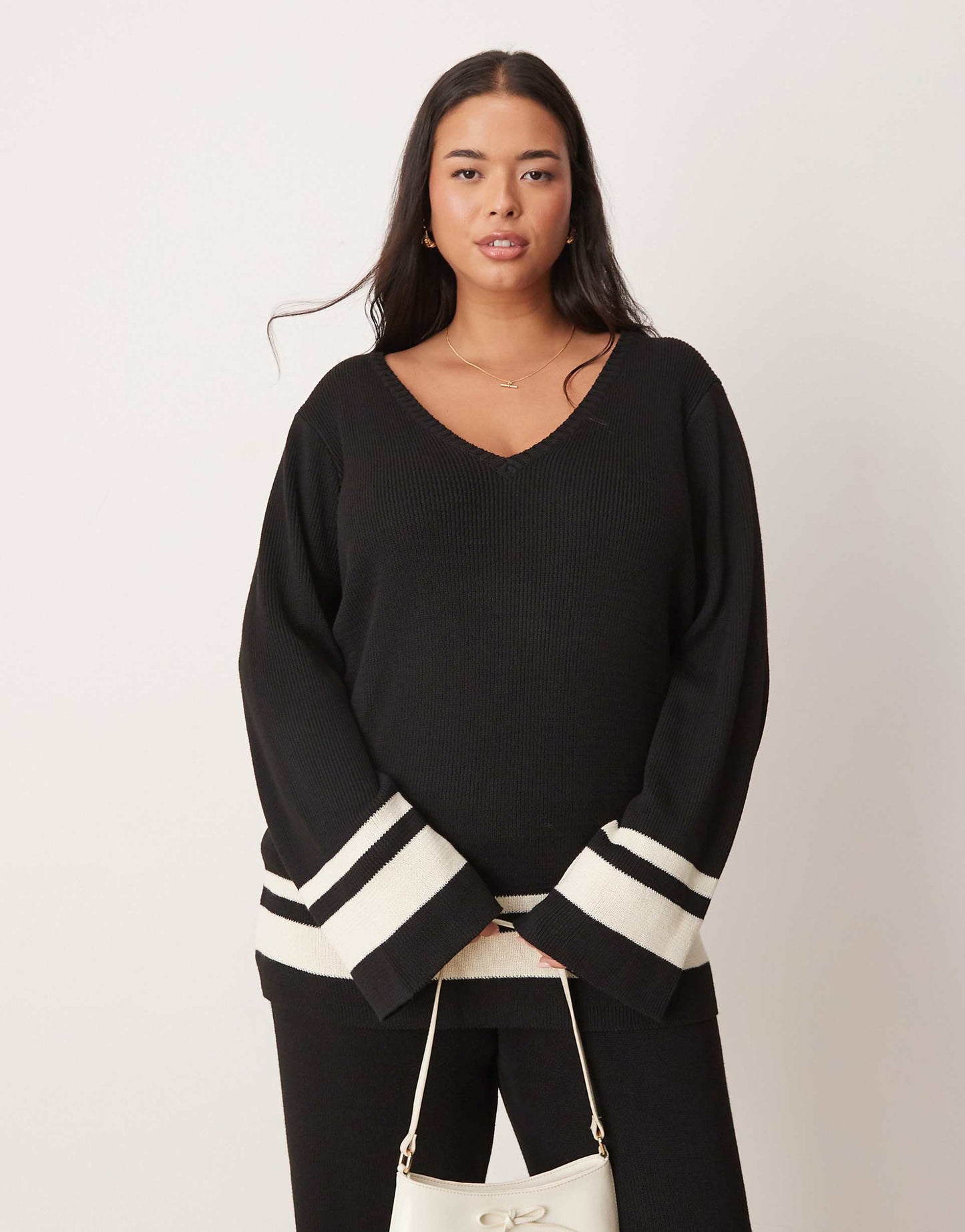 Curve V Neck Contrast Knit Jumper Co Ord