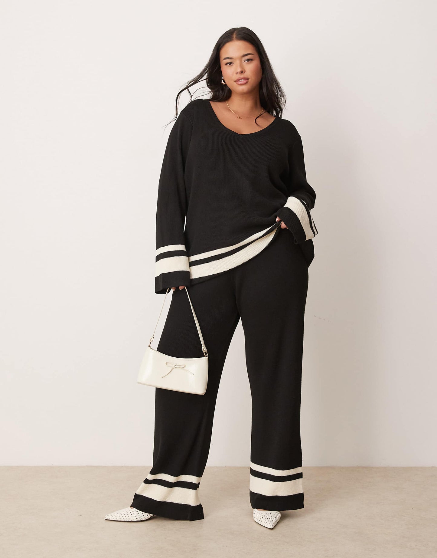 Curve Contrast Knit Trouser Co Ord