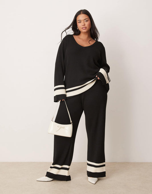 Curve Contrast Knit Trouser Co Ord