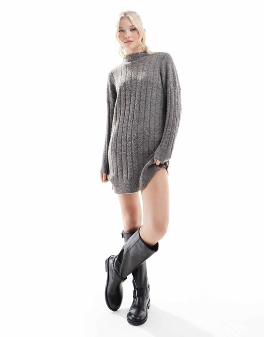 Oversized Ribbed Knitted Mini Dress