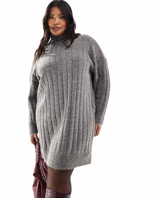 Curve Oversized Ribbed Knitted Mini Dress