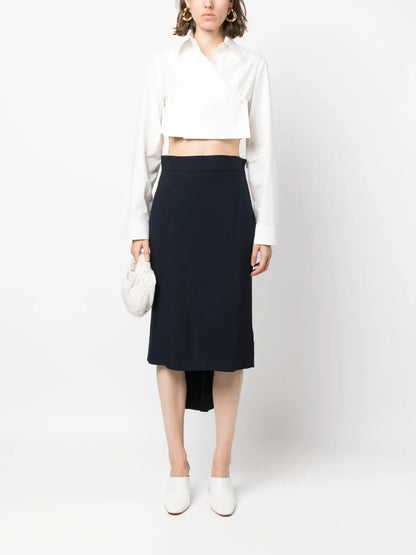 Pleated Asymmetric Midi Skirt