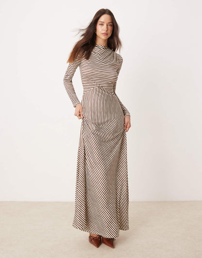 Asymmetric Stripe Maxi Dress