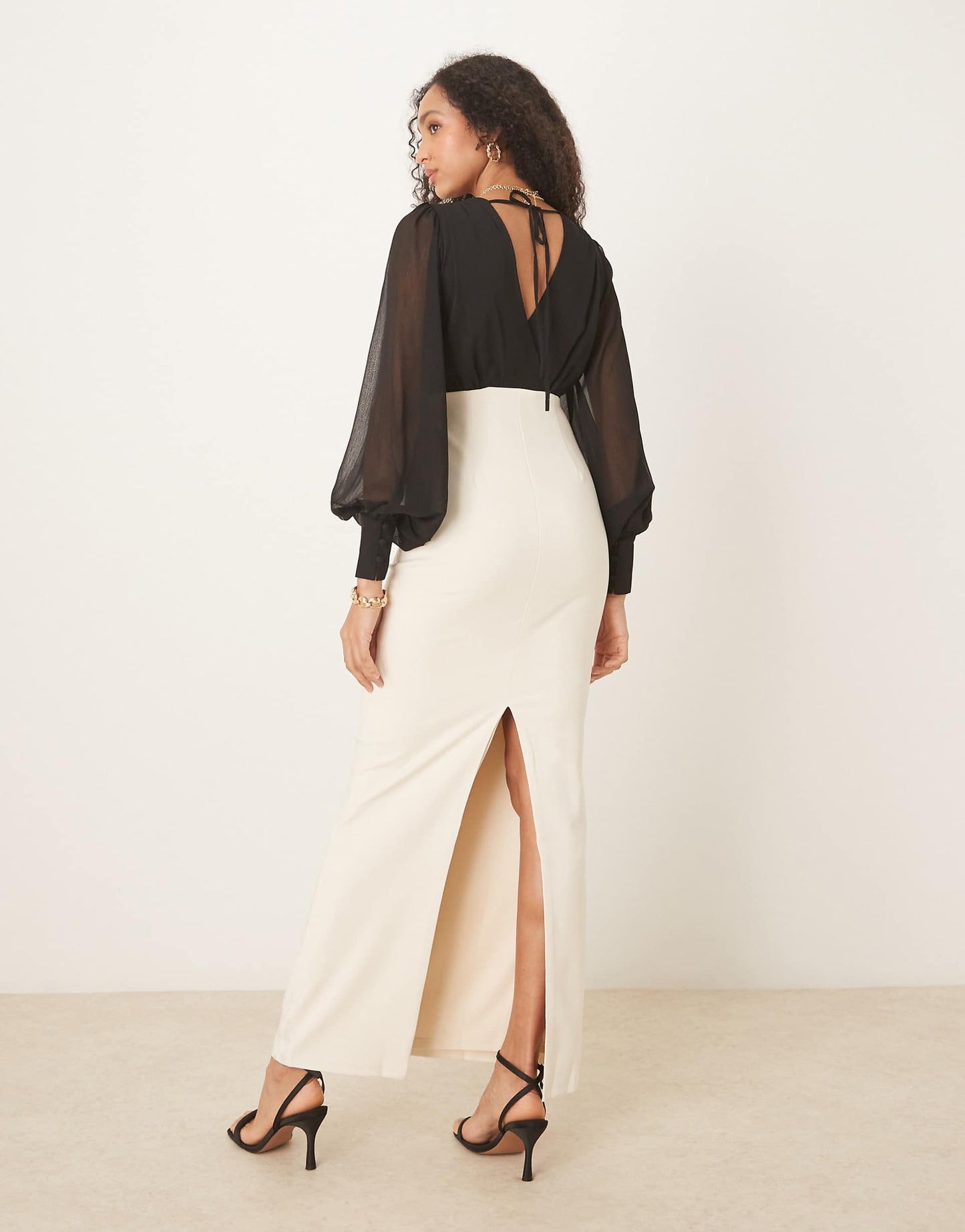 Balloon Sleeve Contrast Maxi Dress