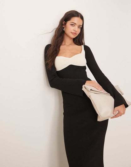 Contrast Knit Maxi Dress