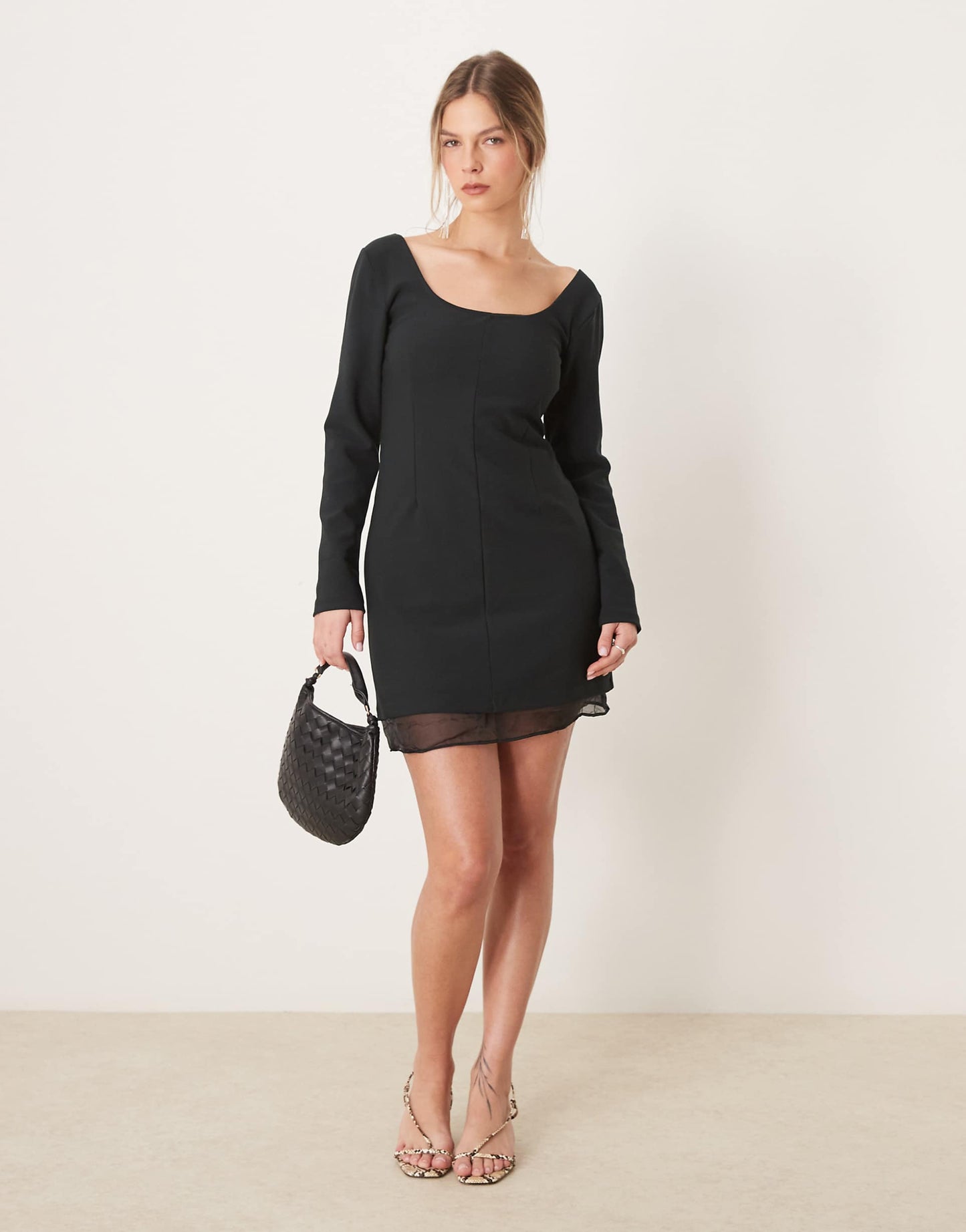 Scoop Neck Mini Aline Dress With Sheer Insert