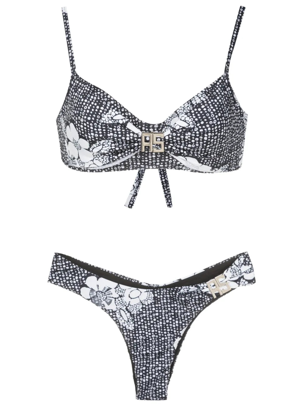 Logo-Plaque Floral-Print Bikini