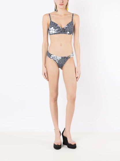 Logo-Plaque Floral-Print Bikini