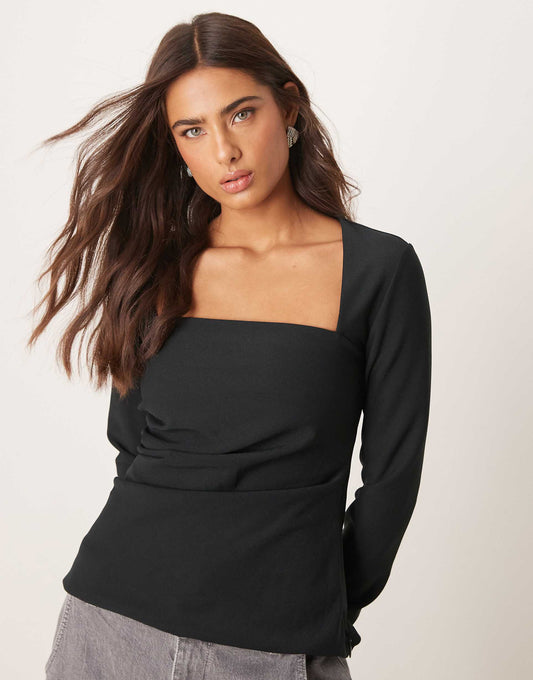 Square Neck Long Sleeve Top