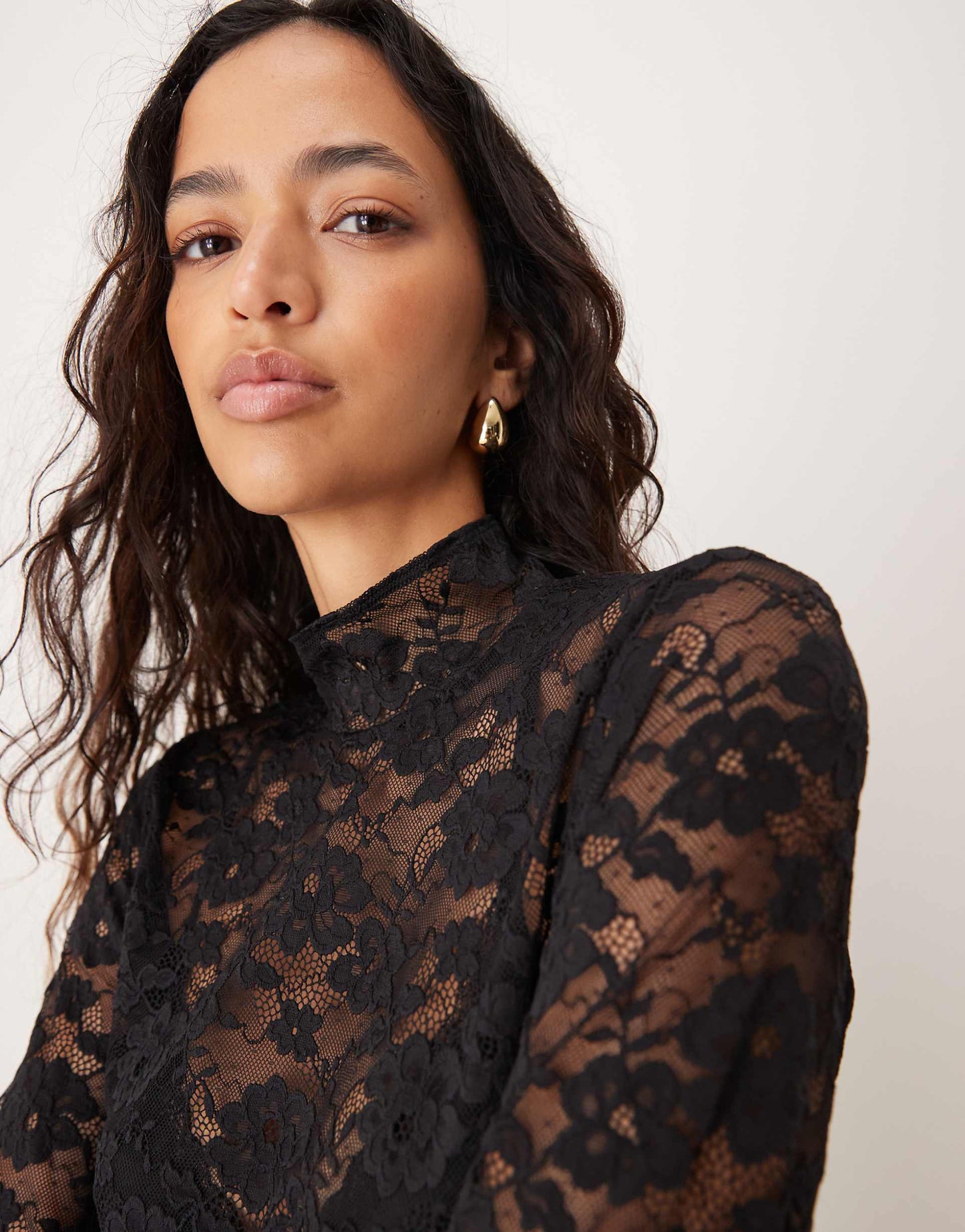 Lace High Neck Long Sleeve Top