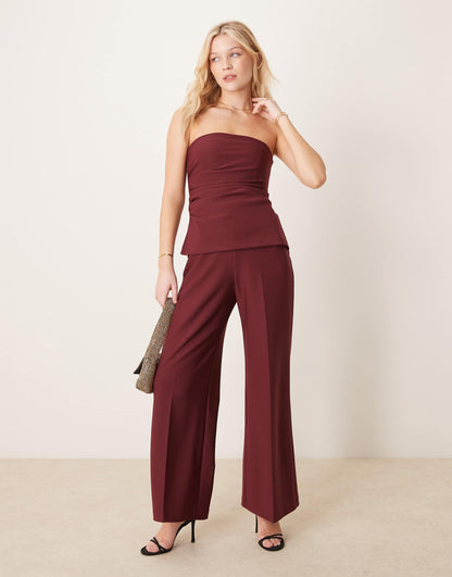 Strapless Longline Tube Jumpsuit With Velvet Detailing