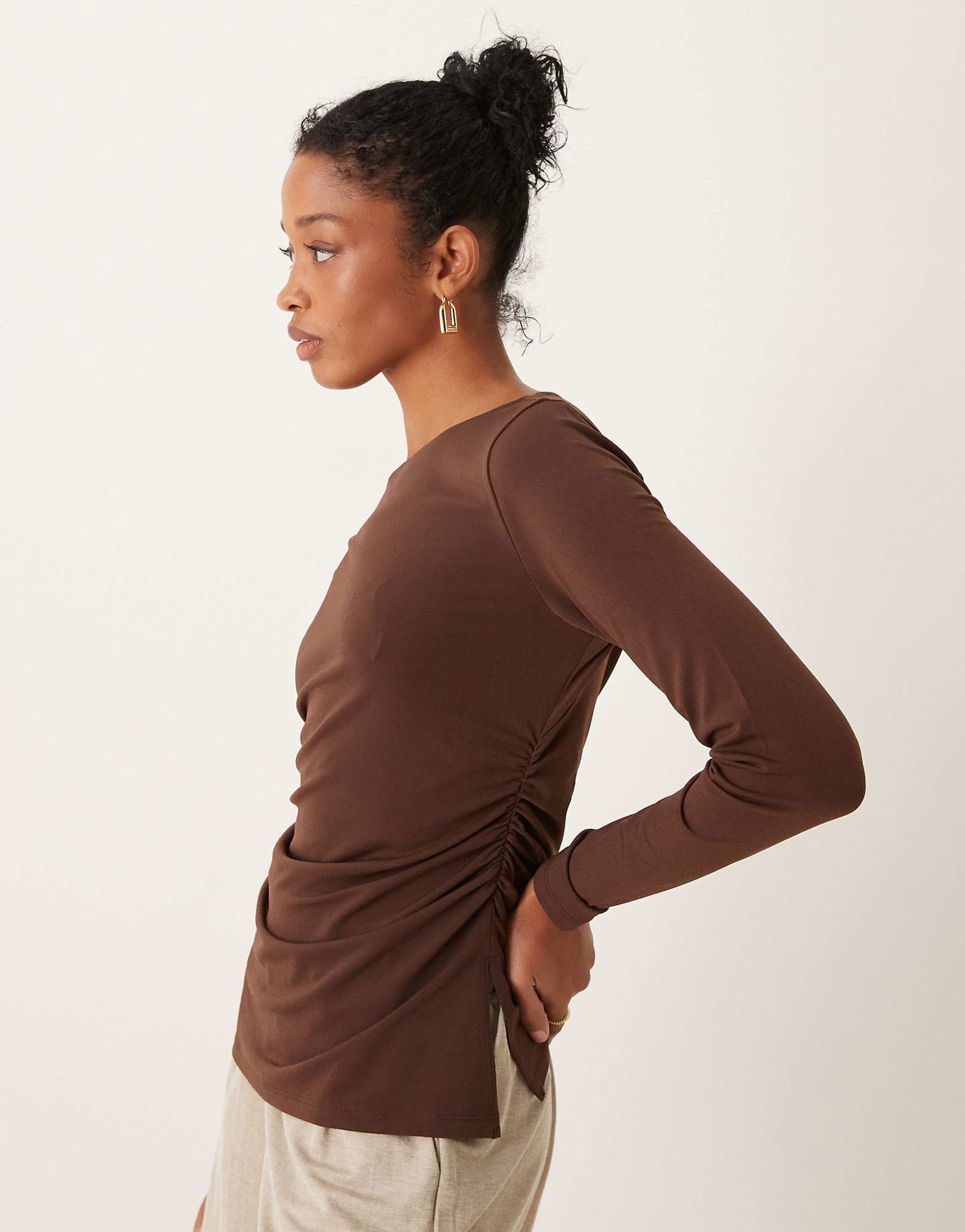 Long Sleeve Top With Slash Neck