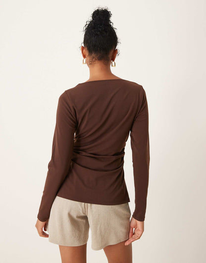 Long Sleeve Top With Slash Neck