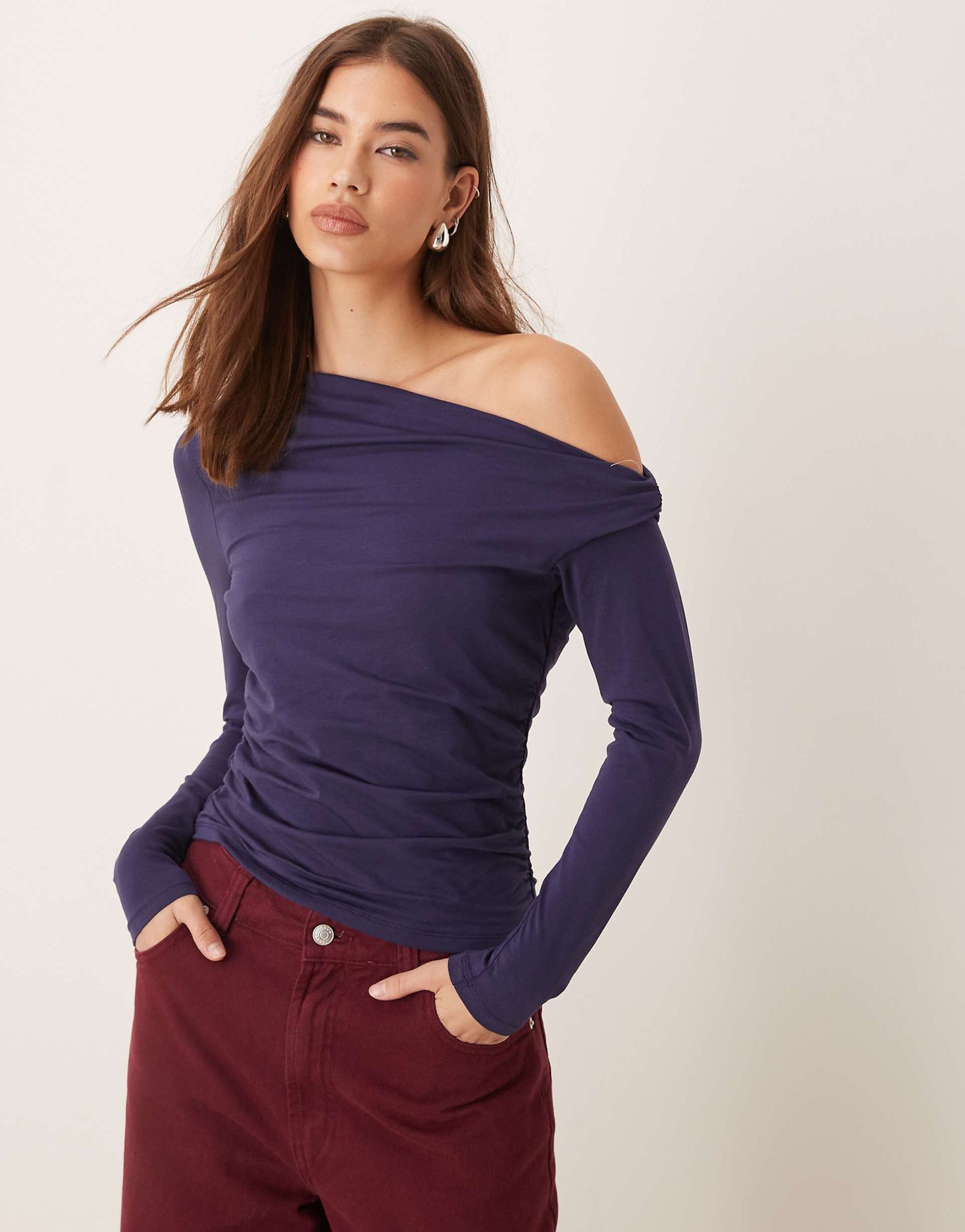 Asymmetric Off The Shoulder Long Sleeve Top