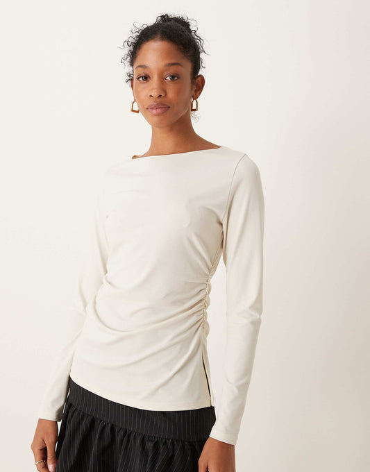 Long Sleeve Top With Slash Neck