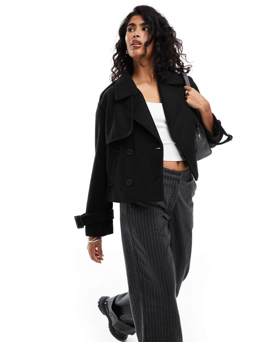 Cropped Wool Look Trench Coat
