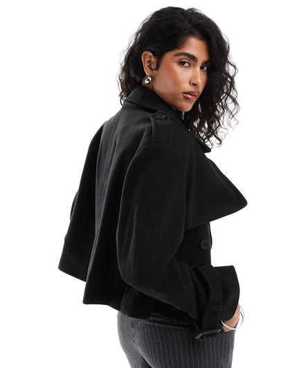 Cropped Wool Look Trench Coat