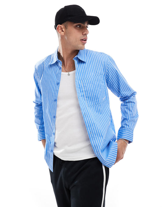 Striped Poplin Patch Pocket Shirt