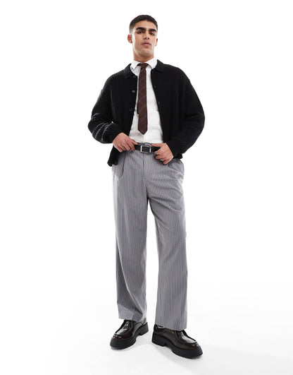 Wide Leg Tailored Stripe Trouser