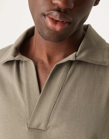 Oversized Boxy Long Sleeve Polo With Deep V Neck