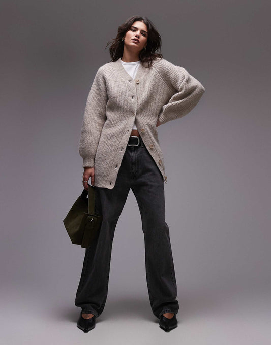 Knitted High V-Neck Fluffy Cardigan Dress