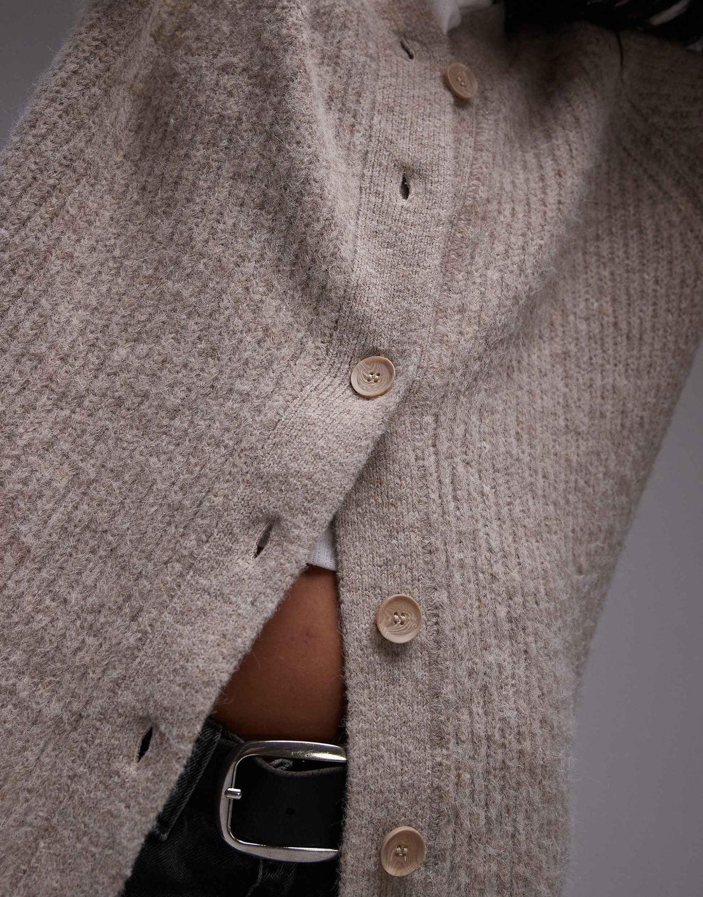 Knitted High V-Neck Fluffy Cardigan Dress