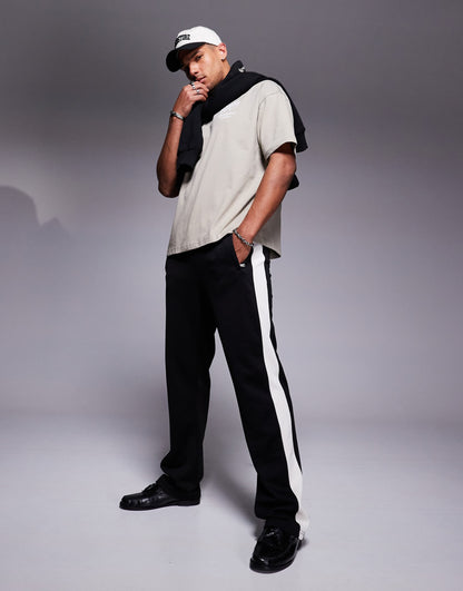 Wide Leg Contrast Side Stripe Joggers